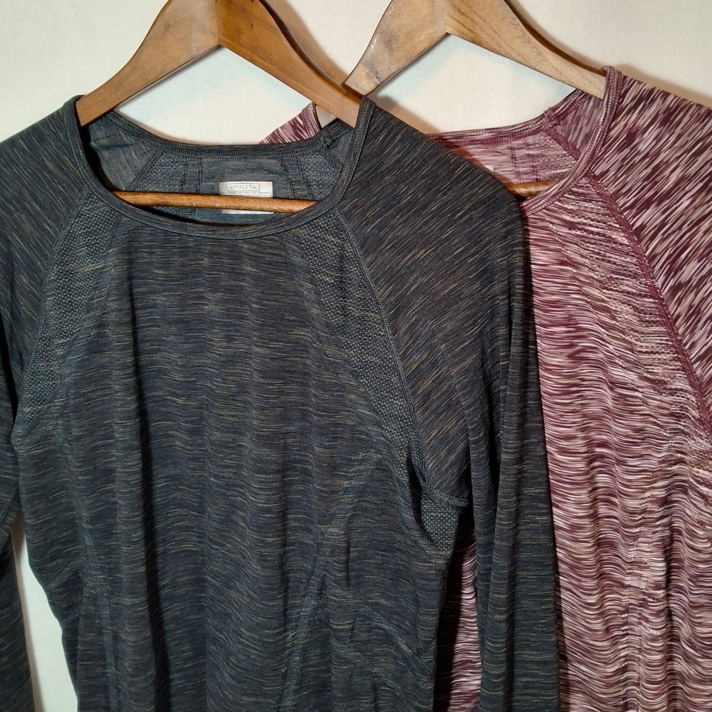 Athleta Momentum Long Sleeve Seamless Ruched Workout Top Set 2 XL Space‎ Dye